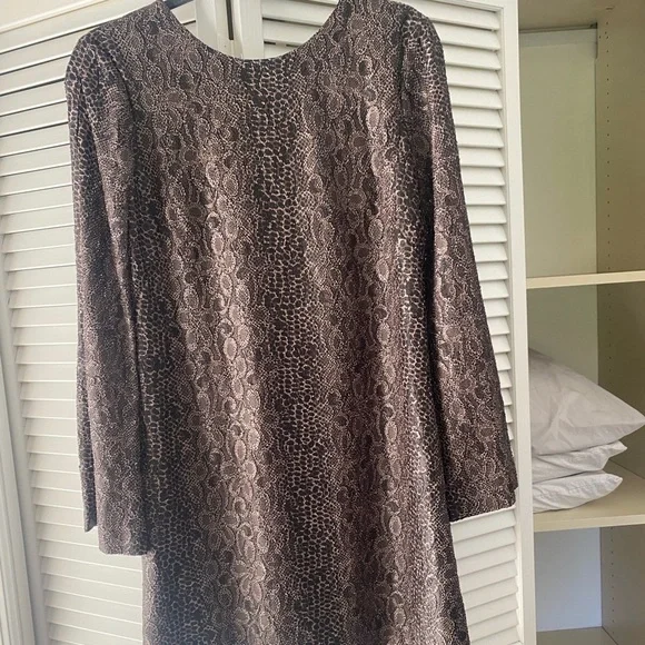 RARE FIND Ramy Brook Dress Moda Foil Snake Lace Lined Bell Sleeves Zipper Back - Picture 2 of 10